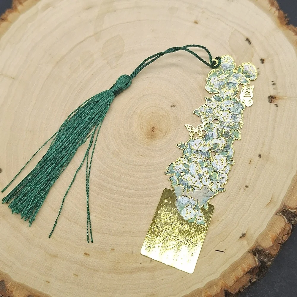 3/$15 Van Gogh Roses Gold and Green Metal Bookmark with Tassel - Picture 4 of 4